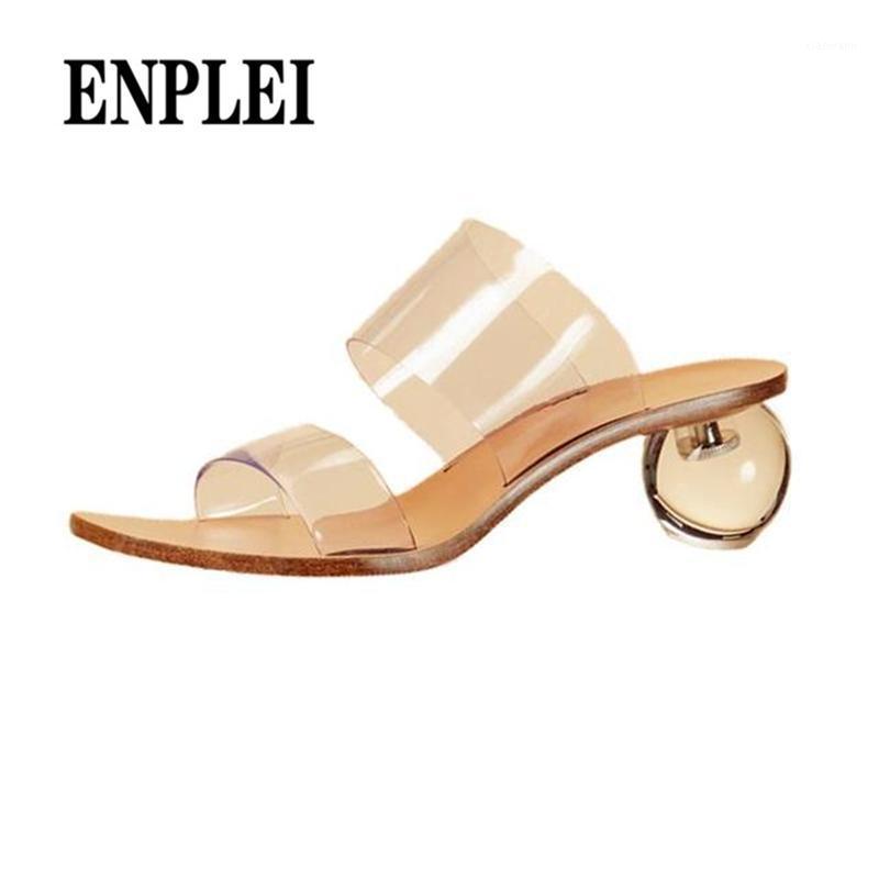 

ENPLEI New Brand Women sandals Summer Geometric Heel Women Beach Slippers Transparent PVC Sandals Square Toe Party Pumps 34-401, Clear