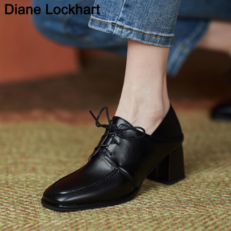 

Spring Women's Lace-Up Fashion Shoes Fashion Heels Comfortable high heel Casual Chunky Pumps Female Autumn New Zapatos de Mujer, Beige