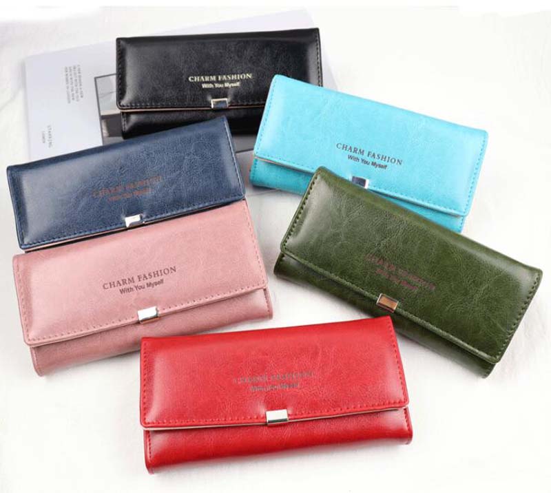 

100pcs 2018 Women New PU lacquer Long Square Wallets 6Colors Ladies Party Clutch Wallet Hasp Card Holder, Red;black