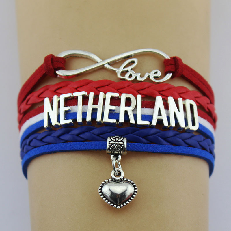 

Infinity Love Netherland Turkey Flag Bracelet Heart Charm Leather Wrap Bracelets & Bangles for Women and Man Jewelry