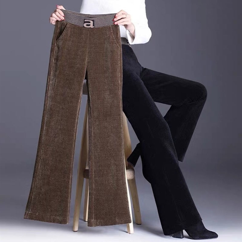 

Casual warm corduroy wide leg pants women korean HIgh waist loose straight pants female new thickening velvet flare trouser 201119, Black
