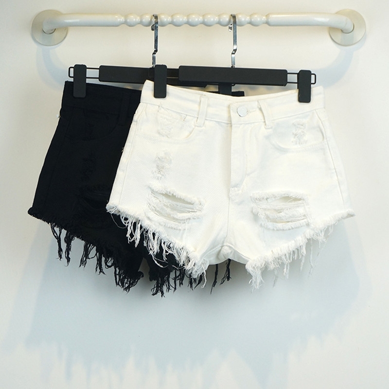 

summer High Waist white Denim Shorts Holes Women New Fashion Style Slim Casual Femalehort fringed edge shorts Y200403, Wangs01