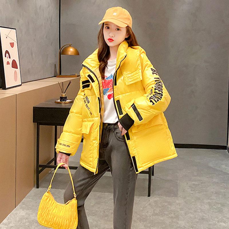 

Winter Down Cotton Jacket Thick Women Short Loose Hooded Letters Fashion Streetwear Outerwear Warm Women Glossy Coat Parka DH16, Beige