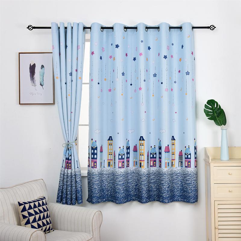 

New Blue Star Castle Printed Short Curtains For Children Room European Style Window Drapes for Living Room Kids Bedroom