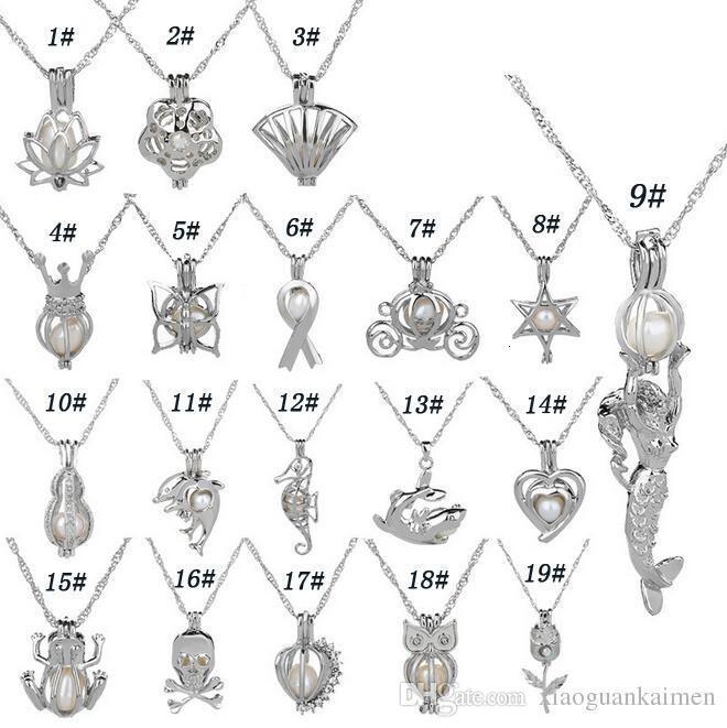 

Silver Pearl Cage Pendant Necklace with Oyster Pearl Mix Designs Interchangeable 6-8mm Lava Beads Own Stones Scent Diffuser Locket