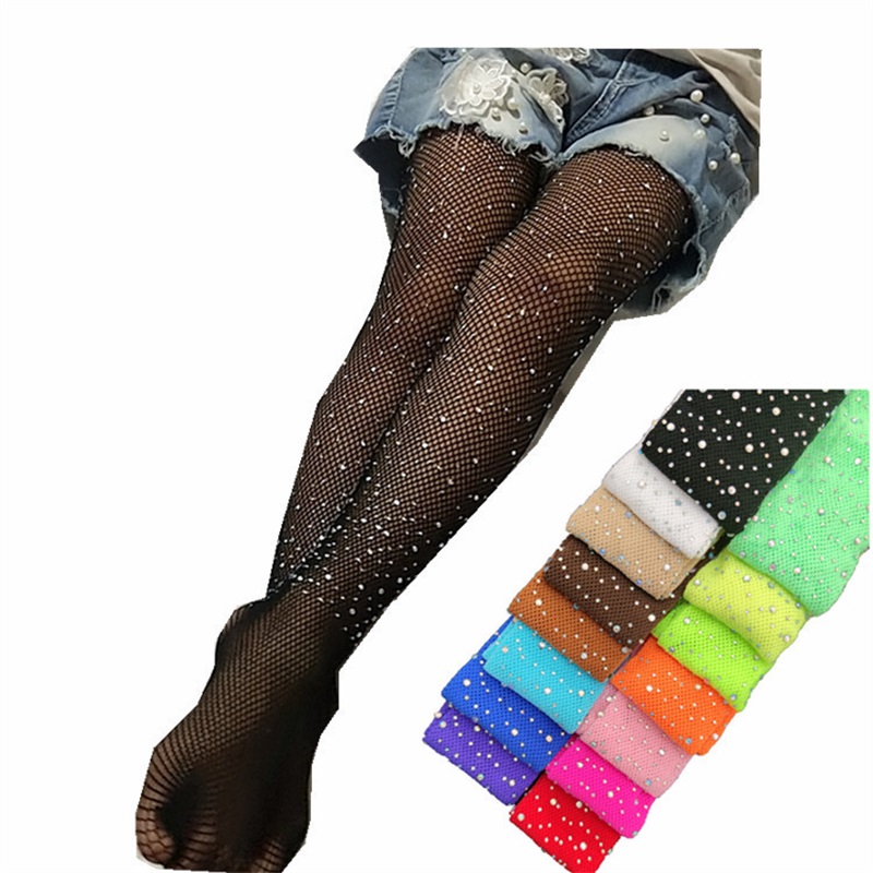 

INS 16 Colors Kids Girls Pantyhose Gauzy Tights Dance Socks Candy Color Children Rhinestone Elastic Legging Kids Ballet Stockings 540 K2, As show