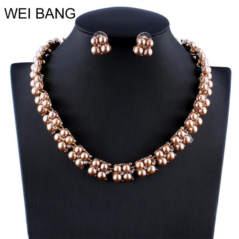 

Fashion Women Jewelry Sets Pearl Gold color Earrings Necklace Set Rhinestone Gift Jewelry For Dress Accessories Shipping 2020, As pic