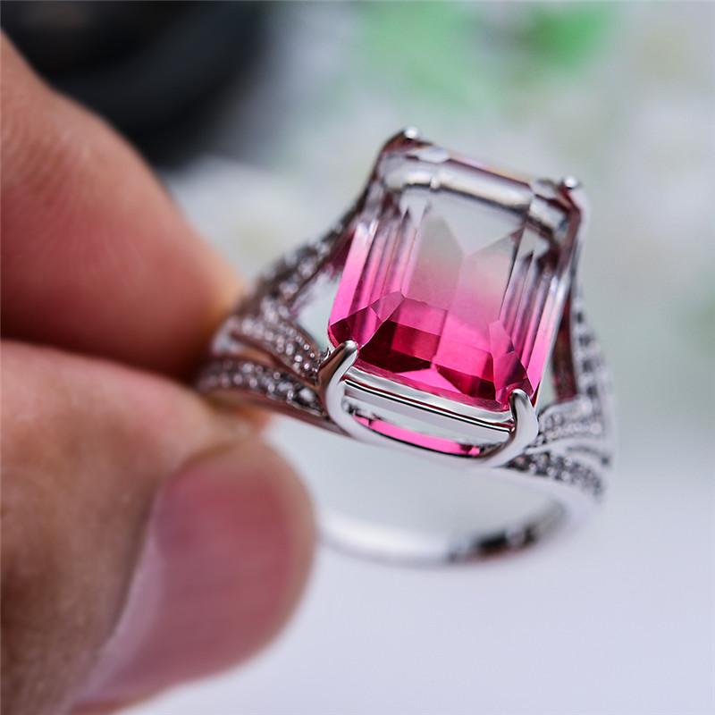 

Charm Female Crystal Zircon Stone Ring Vintage Silver Color Rainbow Wedding Rings For Women Promise Love Engagement Ring