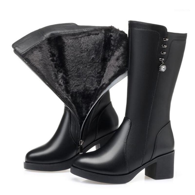 

ZXRYXGS Brand Boots Inside Pluah and Wool Boots Winter Knight 2020 New Plus Size Fashion Genuine Leather Shoes Women1, Black inside plush