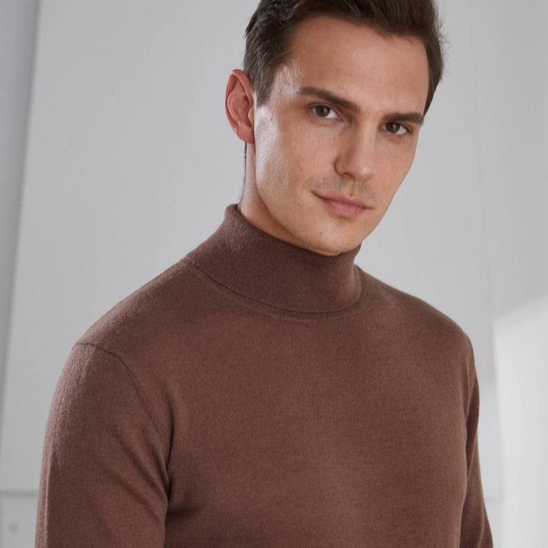 

Men's Turtleneck Wool Cashmere 48nm Worsted Sweaters Solid Color Basic Turn-down Collar Pullovers Cashmere Jumpers Christmas, Black
