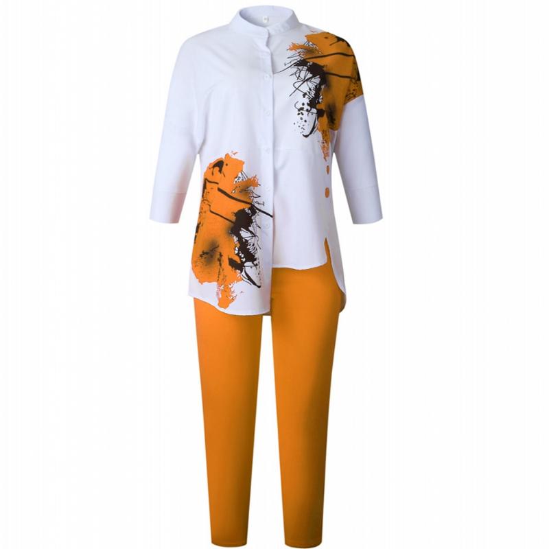 

2 Piece Sets African Sets For Women New African Print Elastic Bazin Baggy Pants Rock Style Dashiki Sleeve Famous Suit For Lady