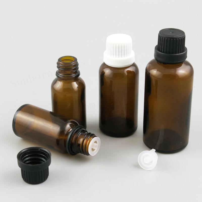 

20pcs Empty Clear Amber Glass Essential Oil Container Bottle With Tamper Evident Plastic cap 5ml 10ml 15ml 20ml 30ml 50ml 100ml