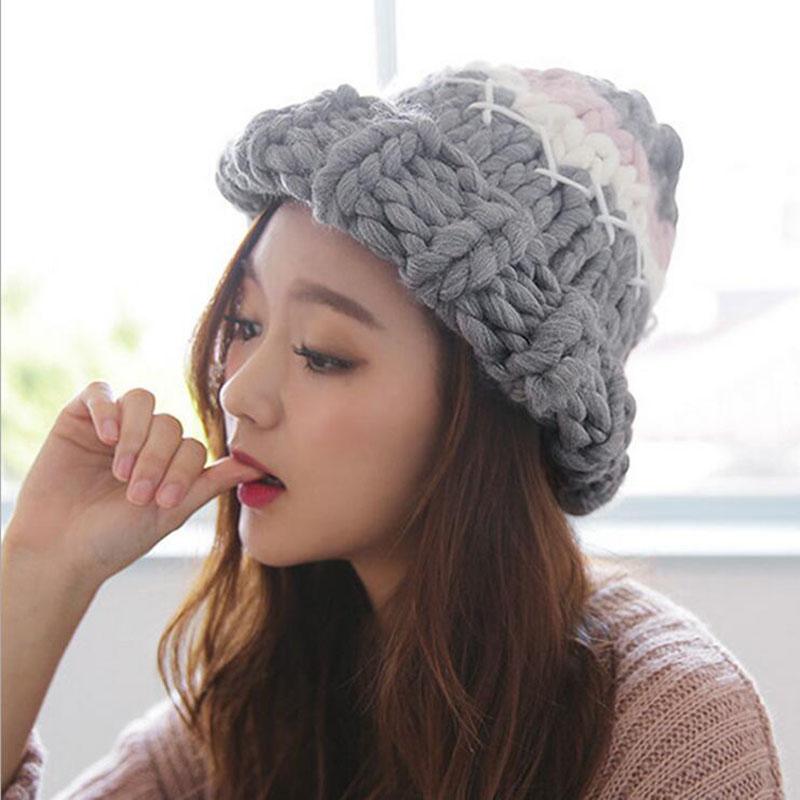 

2020 Autumn Winter Female Hats New Cotton Adult Casual Women Knitted Hat Lady Color Thick Wool Keep Warm Wool Beanie For Girls, Black