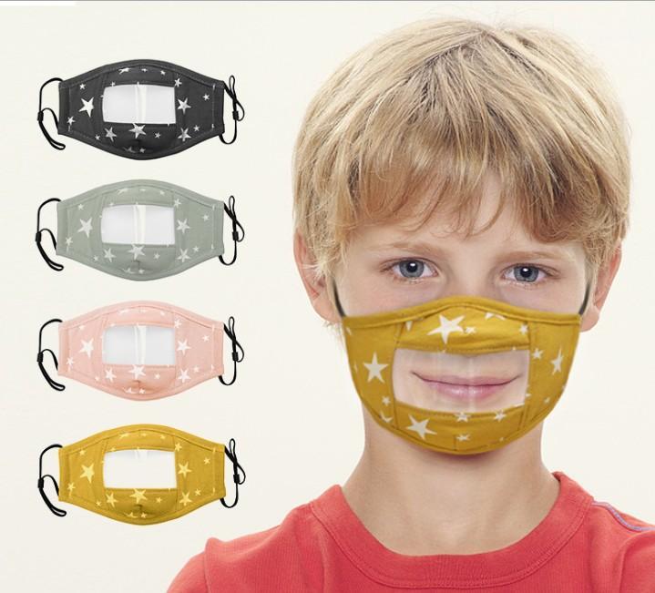 

lip language children mask PVC clear window stars pattern cotton masks cartoon child cotton cloth designer mask1