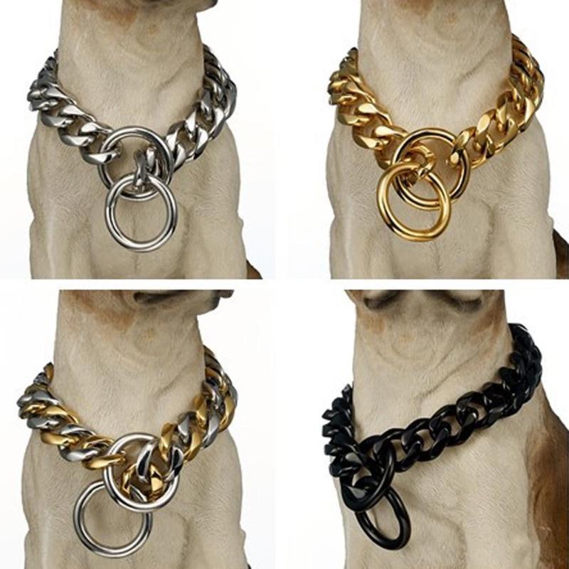 

Hot sell 15/19mm wide Gold Silver Color Double Curb Cuban Link Stainless Steel Dog Chain Training Choke Collar Necklace