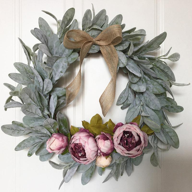 

Daily Simulated Flocking Leaves Peonies Garland Wedding Decoration Hanging Ornament Window Decor Festive Supplies Photo Prop, Style 1