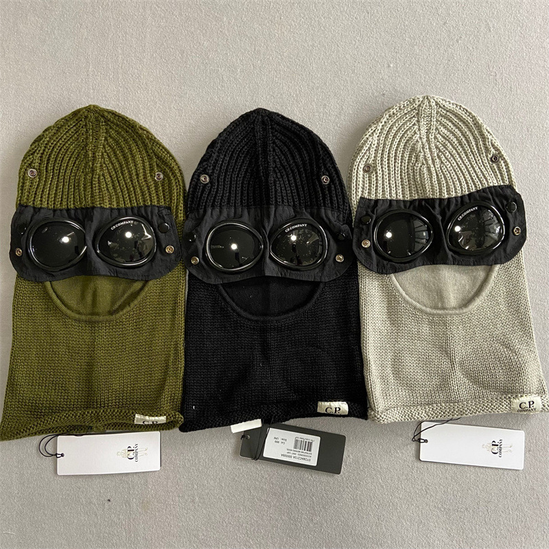 

Fashion two lens windbreak hood beanies outdoor cotton knitted men mask casual male skull caps high quality hats, Grey