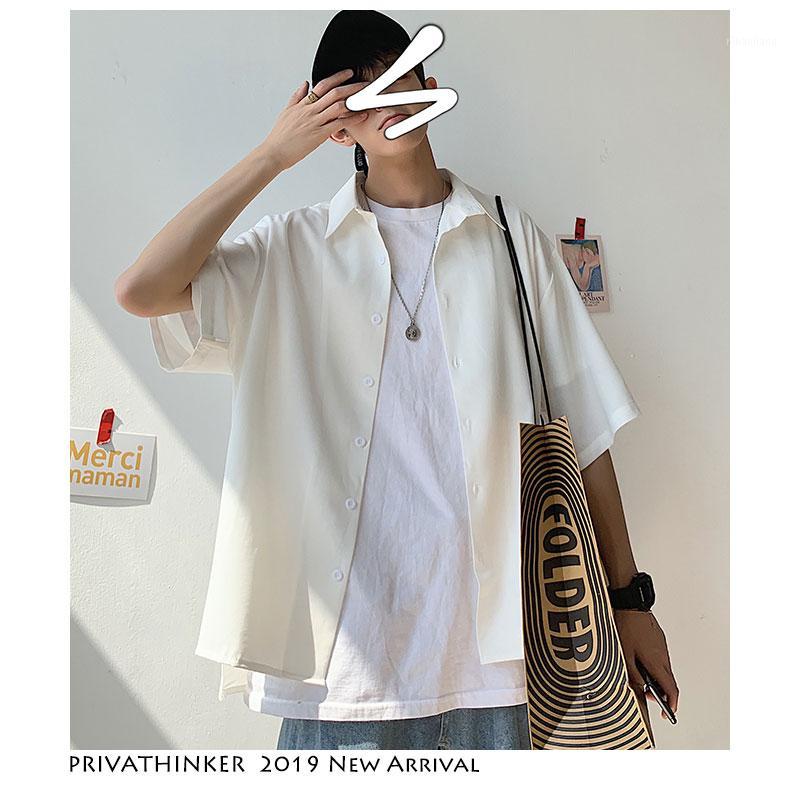 

Men Solid Chiffon Short Sleeve Shirts 2020 Harajuku Men Thin Casual Shirt Male Korean Shirt Summer Fashion Clothes1, White(asiansize)