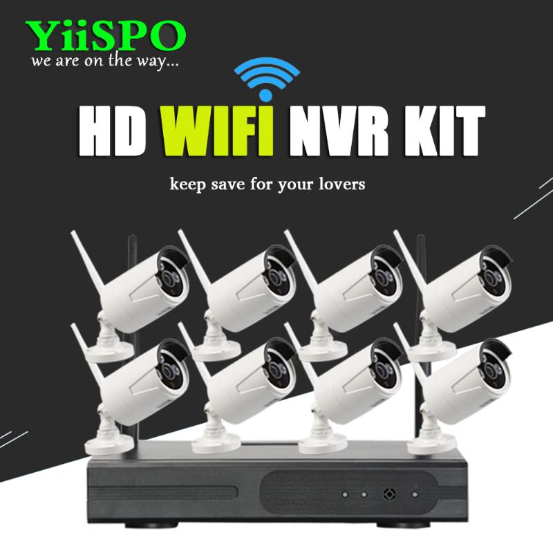 

YiiSPO 8CH Wireless NVR CCTV System 960P IP Camera WIFI Weatherproof IR Night Vison Home Security Camera Surveillance 1.3MP Kit