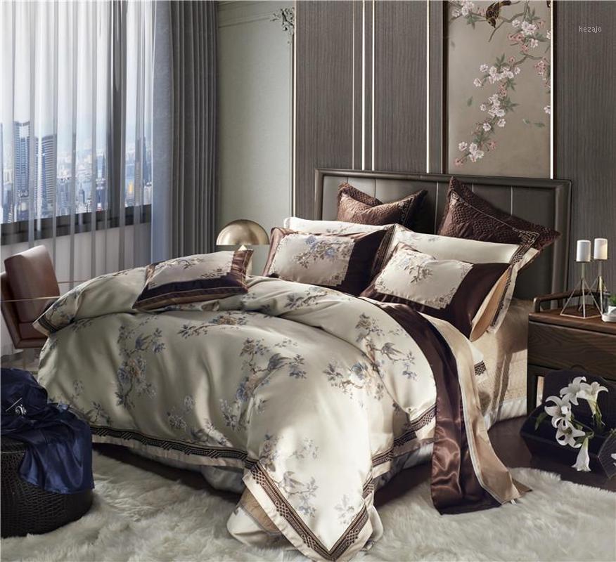 

45 Like Silk Elegent 4/6/10Pcs Queen King size Bedding set Duvet Cover with Zipper Bed Sheet Set Pillow case1, Color 2