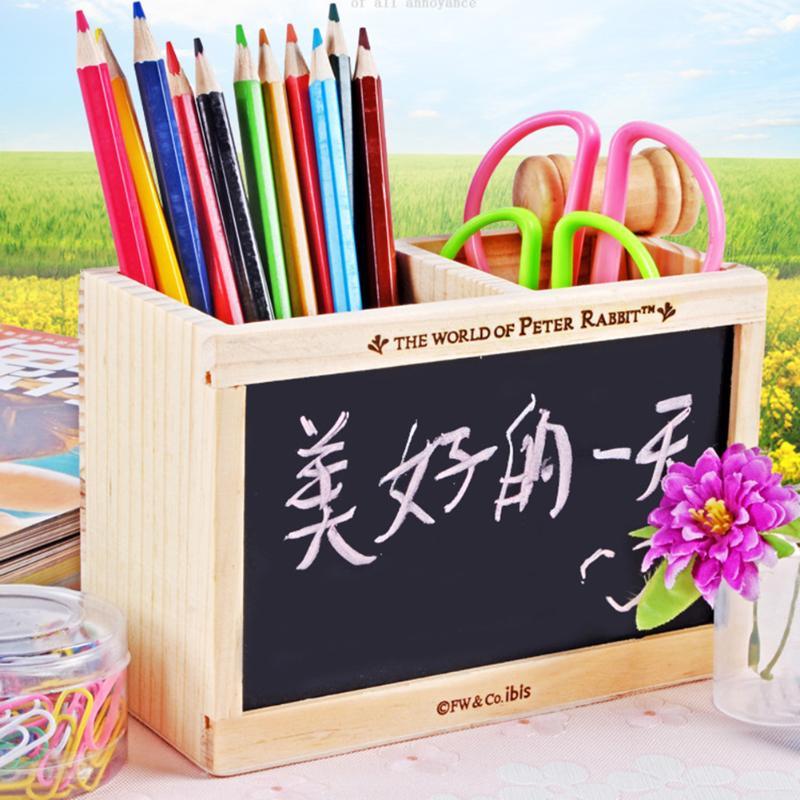 

Wooden Pen Holder Ornaments 2 Grids Storage Box with Mini Blackboard Desktop Crafts Organizer Stationery Box Student Gifts1