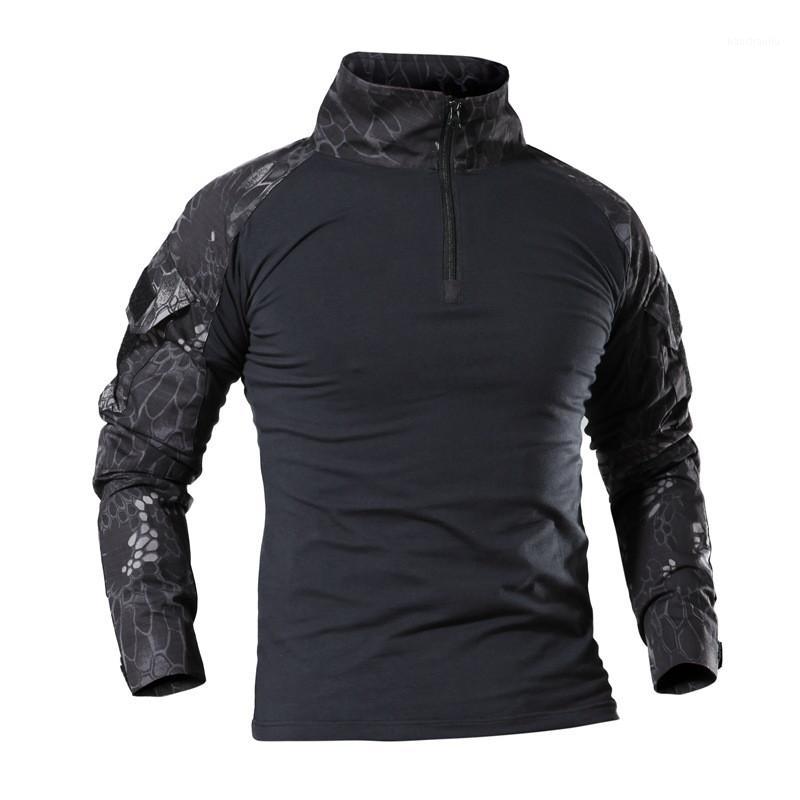 

Tactical T-shirt Men Combat Breathable Camouflage Long sleeve T shirt Outdoor Army Camping Hiking Training uniform Tops1, Black