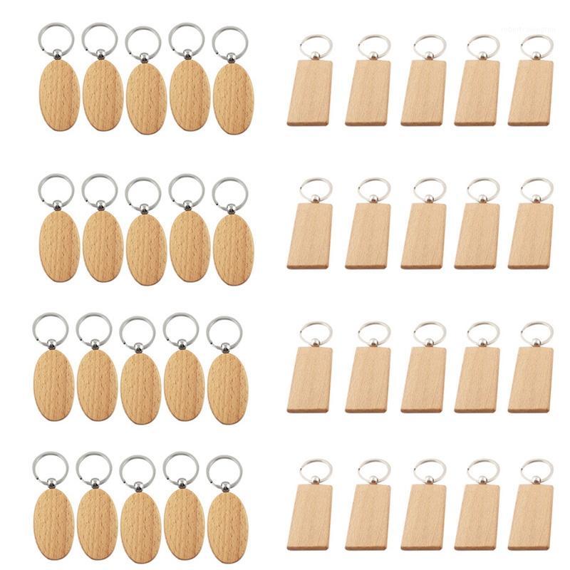 

Keychains 40 Pcs Blank Wooden Key Chain DIY Wood Tags Gifts Yellow,20 Oval & 20 Rectangle1