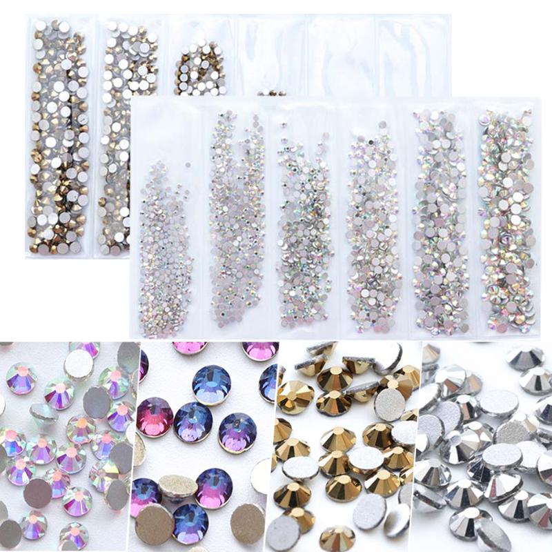 

1440pcs White AB Nail Art Rhinestone Flat back Gold Silver Nail Stones 3D Crystal Shiny Glitter Strass Art Decoration JI025