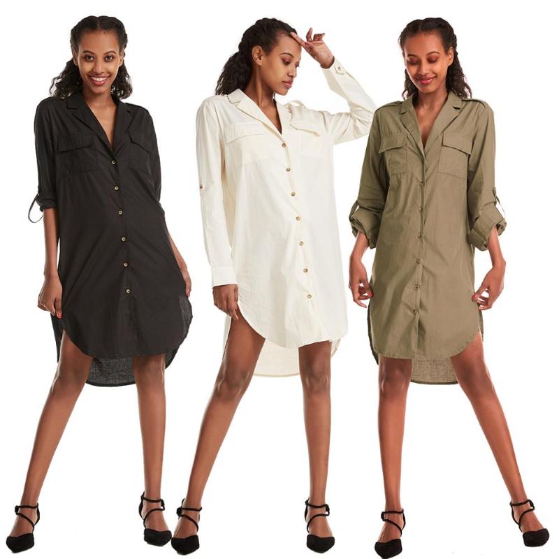 

Women Cotton Causal Loose Long Sleeves Knee-Length Blouse Tops Jacket T-Shirts, Beige