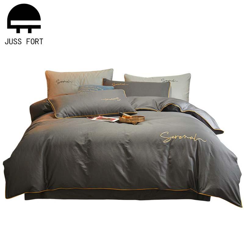 

100% Cotton Solid color Bedding 4pcs Sets High quality Embroidery Duvet Cover Sheets Pillowcase Single Double Bed Quilt Covers, 07