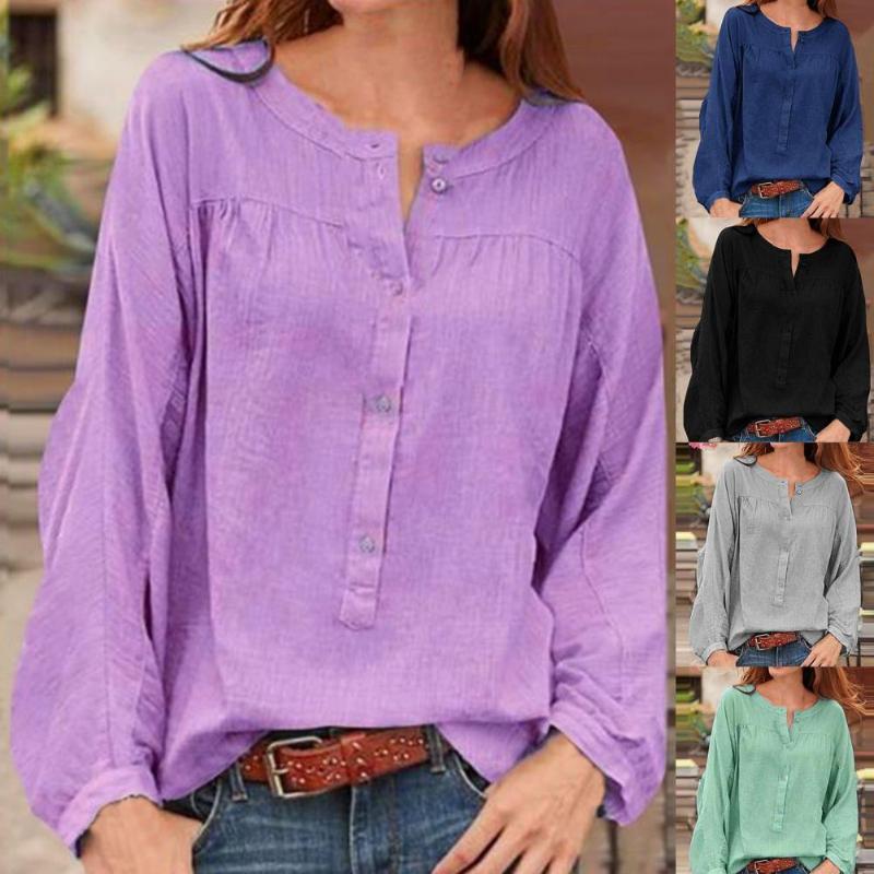 

Women's Blouses & Shirts Elegant Women Ladies Shirt Round Neck Loose Autumn Clothing Lantern Sleeve Solid Color Top Female Streetwear, White