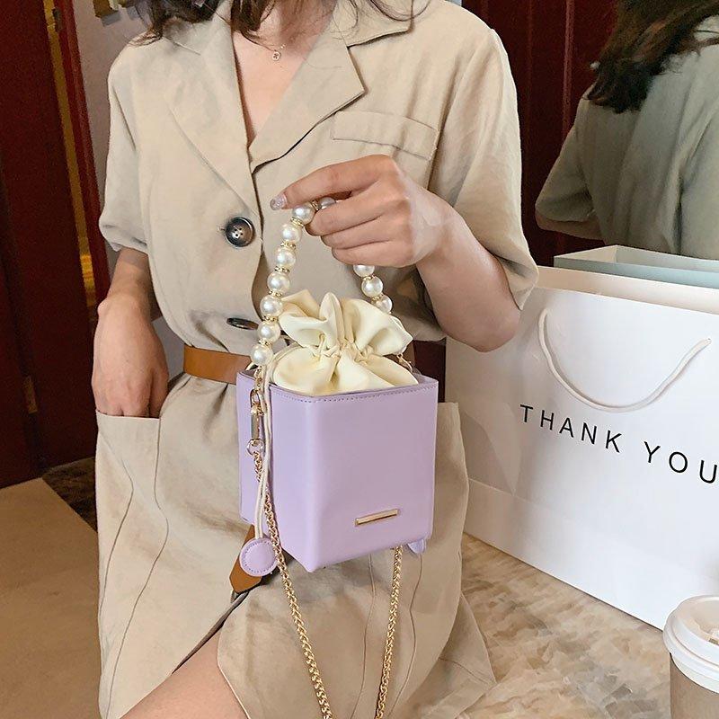 

Box Shape PU Leather Crossbody Bags For Women 2021 Drawstring Sweet Shoulder Handbags Female Travel Summer Cross Body Bag, White