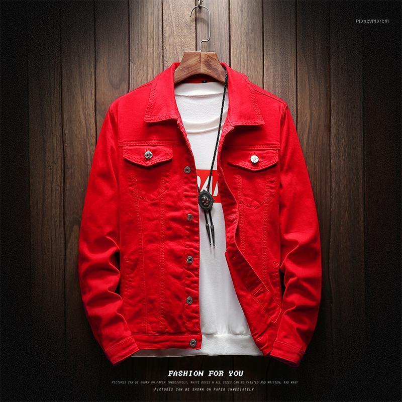 

Autumn Denim Jacket Men Color Multi-color Slim Casual Jacket Men Lapel Cotton Fashion Denim1, White