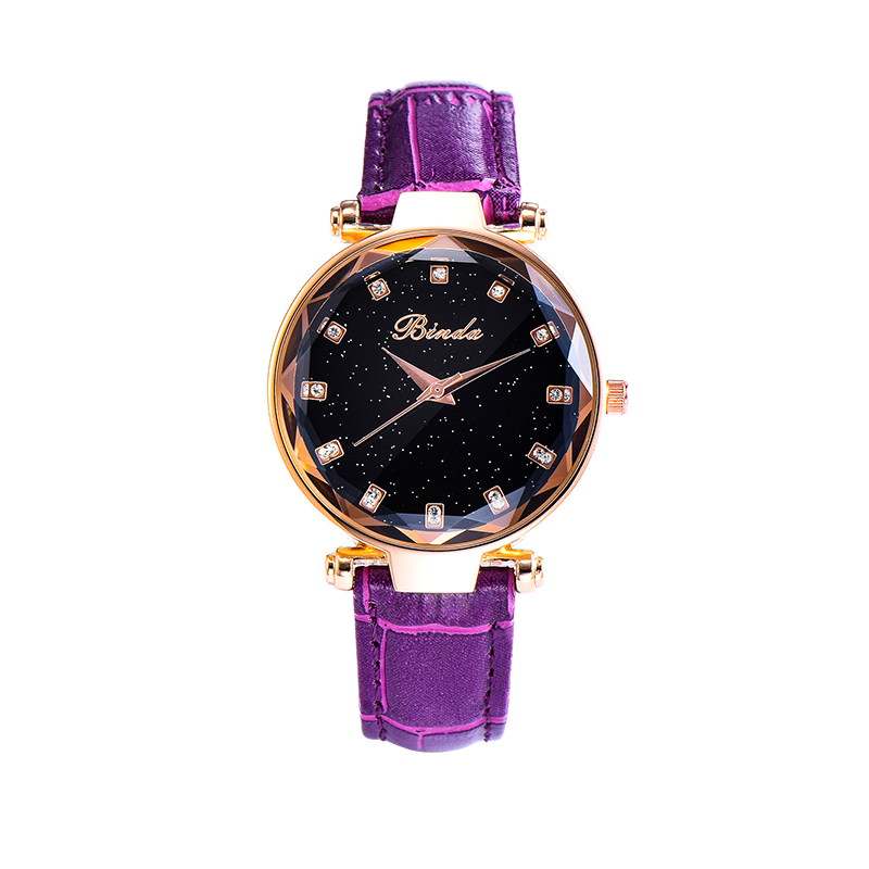 

Binda Star Full Diamond Watch ladies temperament high-grade simple fashionable wrist skin with waterproof quartz movement, Purple
