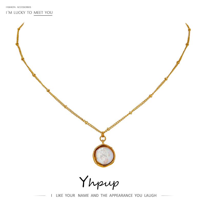 

Yhpup 2020 Stainless Steel Exquisite Natural Pearl Pendant Necklace for Women High Quality 18 K Chain Choker Necklace Jewelry