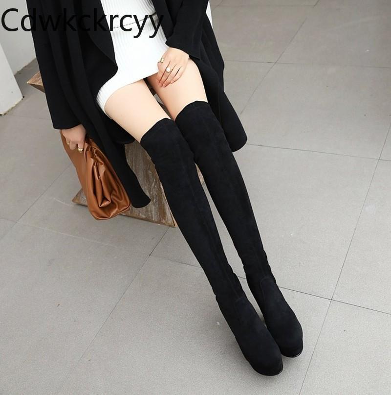 

winter The New fashion Round head High heels Over the knee Knight boots black Sexy banquet overheight with 12CM Women boots