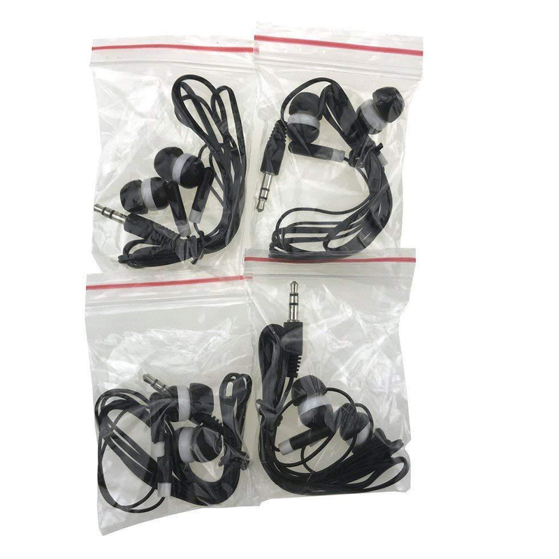 

Wholesale 3.5 Jack Kids Bulk Earbuds Headphones Earphones 100 Pack Black Color For Schools, Libraries, Hospitals Individually Bagged
