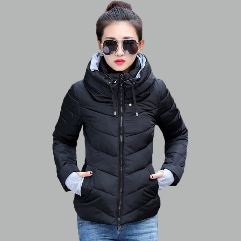 

Women Hooded Jackets Short Quilted Cotton Women's Coats Female Autumn Woman's Coat Winter Solid Color Parka Rq59, Green.