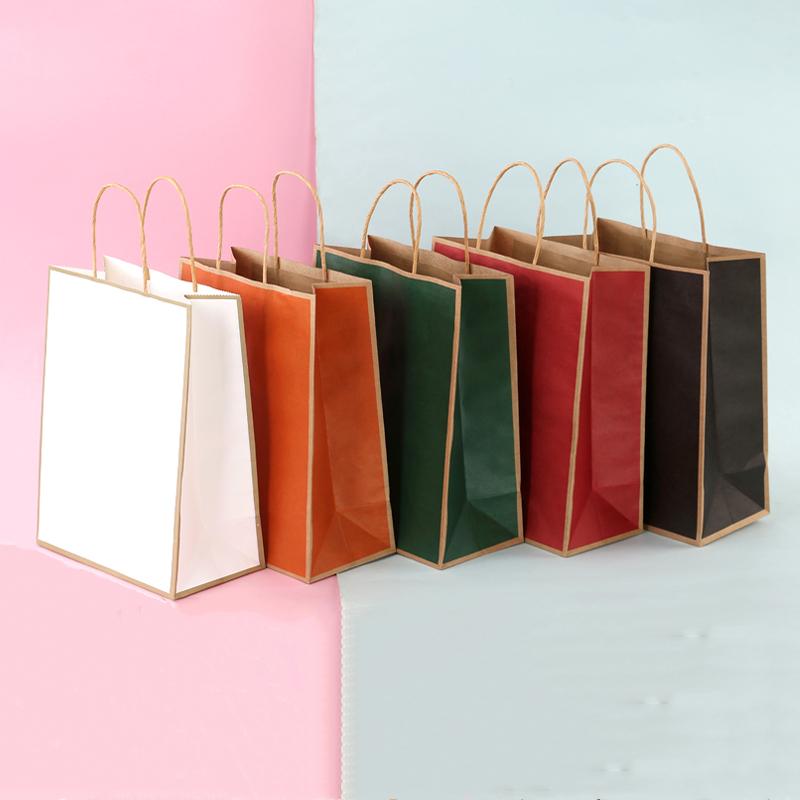 

20pcs/lot White Pink Purple Sky Blue Kraft Paper Gift Bag with Handle Wedding Birthday Party Gift Package Bags