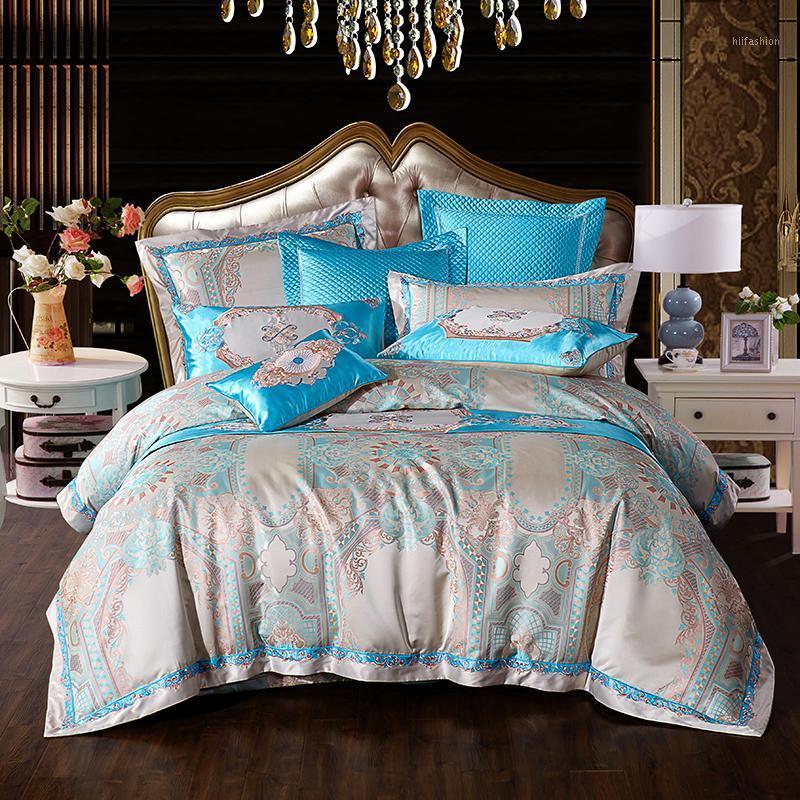 

New 4/6/9pcs King Size Bedding Sets Queen Size bed set/bedclothes wedding Embroidery bed linen lace Duvet Cover sheet Pillow1