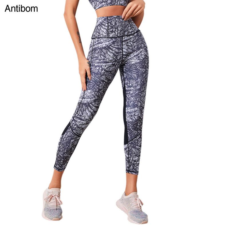 

Antibom High Waist Print Sports Pants Female Training Outdoor Running Trousers Breathable Push Up Gym Pathwork Yoga Leggings, 1331