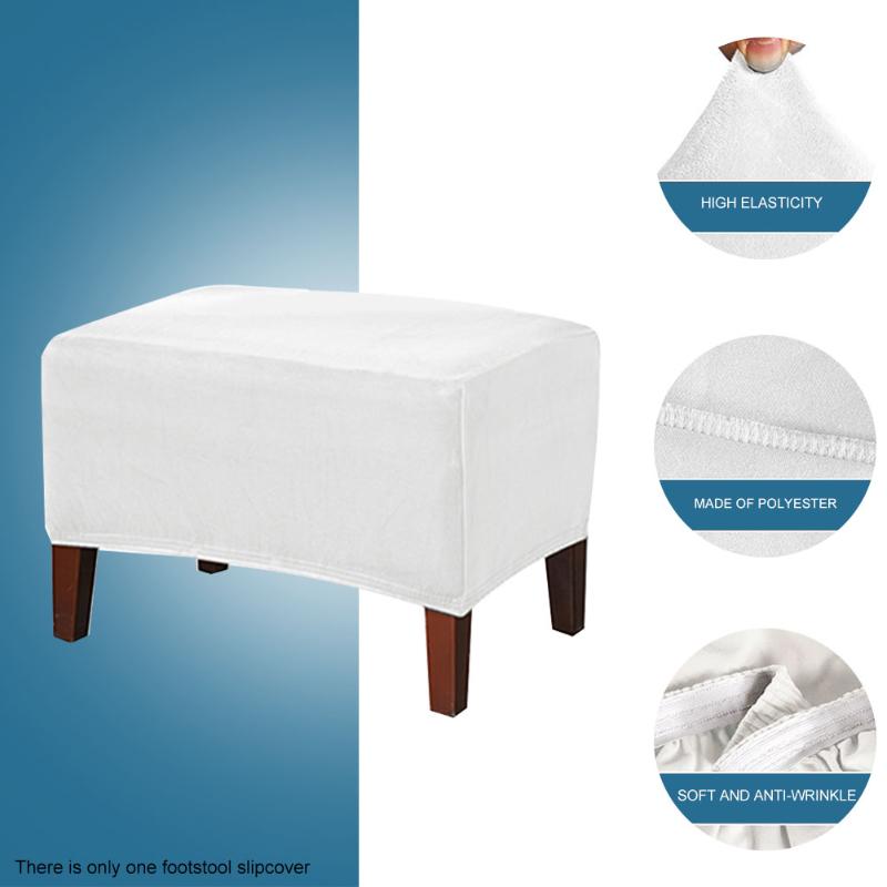 

Living Room Ottoman Cover Stretch Solid Modern Soft Elastic Rectangle Foot Rest Furniture Protector Footstool Slipcover