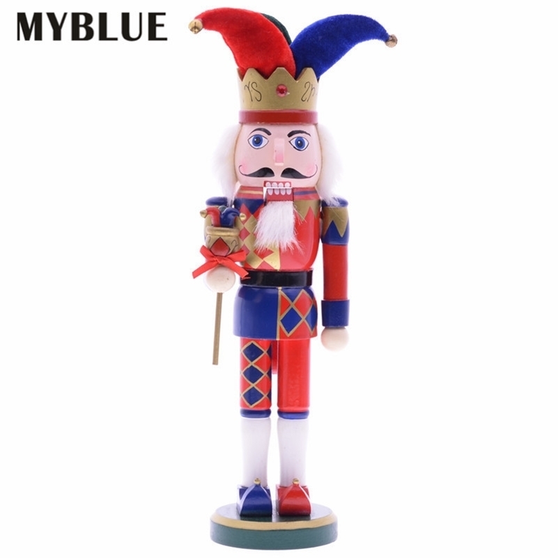 

MYBLUE 37cm Vintage Wooden Clown Sculpture Statue Nutcracker Figurine Christmas Doll Ornaments Home Room Decoration Accessories 201127