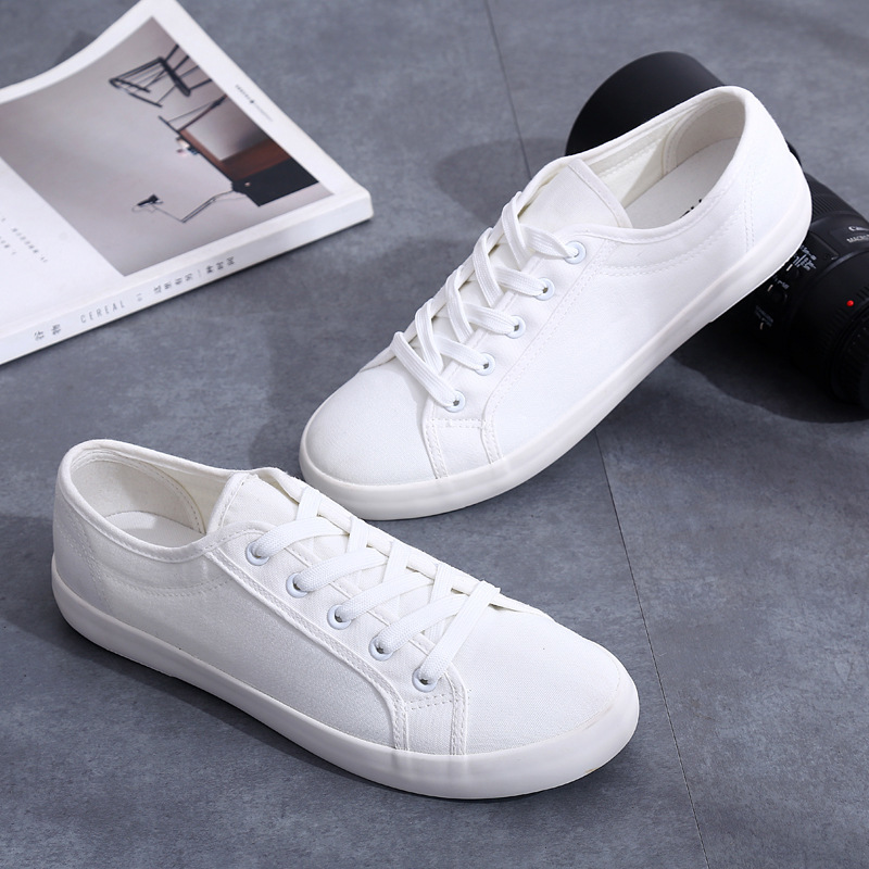 

2021 The New White Woman Apartments New Fashion Solid Shoes Plain Ladies Lace Women's Tennis A83r, White canvas