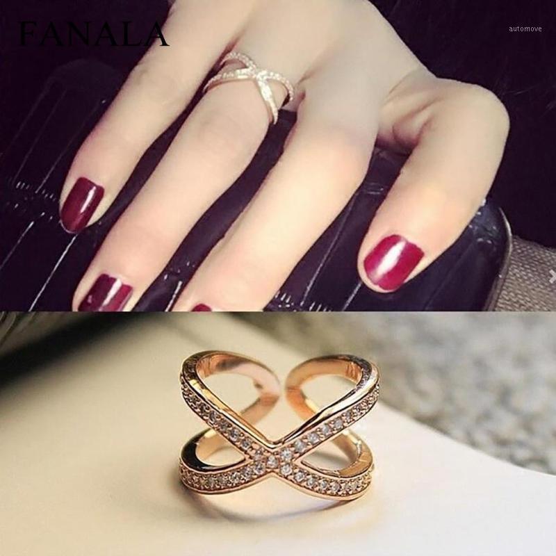 

Fashion Jewelry Rose Gold Colors Cross Design Brand Wedding Ring Shining Rhinestone Open Ring Wholesale Finger Rings1