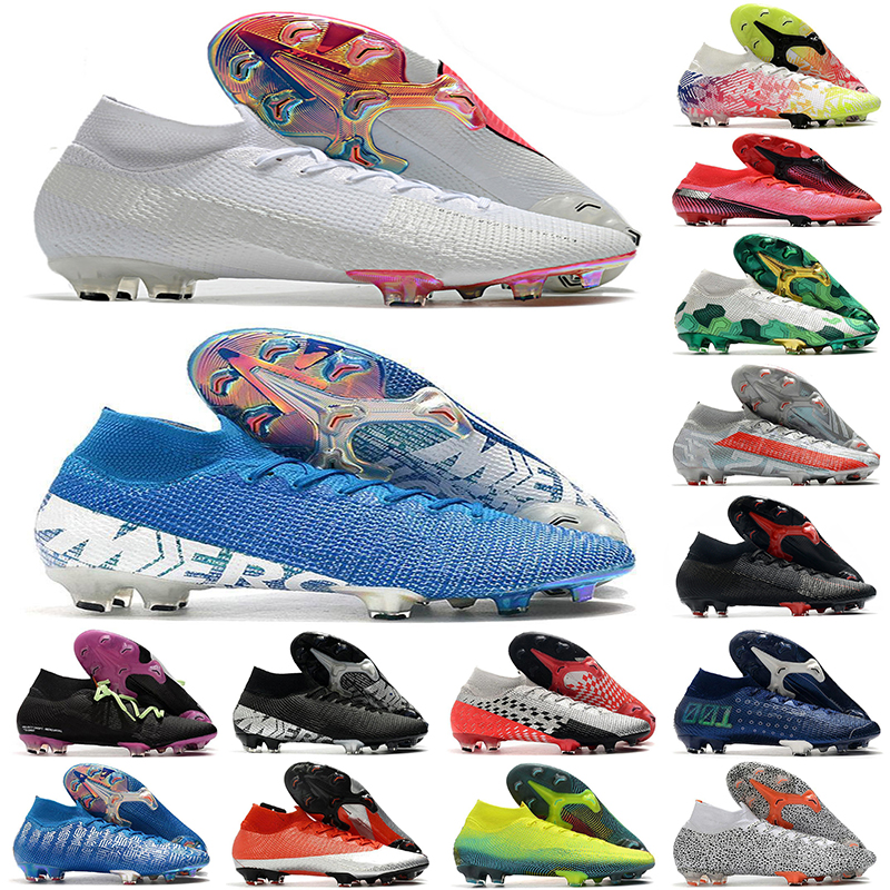 

2021 Lights chuteiras 13 high ankle Football Shoes Mercurial Superfly 7 Elite 360 FG Mens women kids boy Soccer Cleats EUR35-45, Shoes box