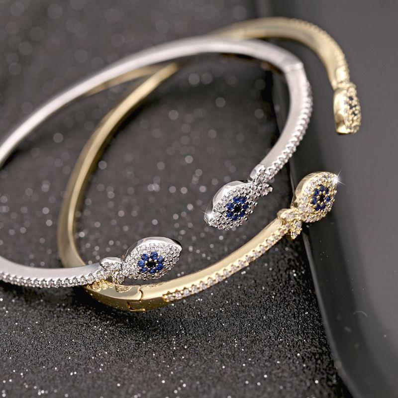 

Lucky Fish Eye Open Gold Silver Color Copper Micro Pave Zircon Rhinestone Bangles For Women Men Fashion Jewelry