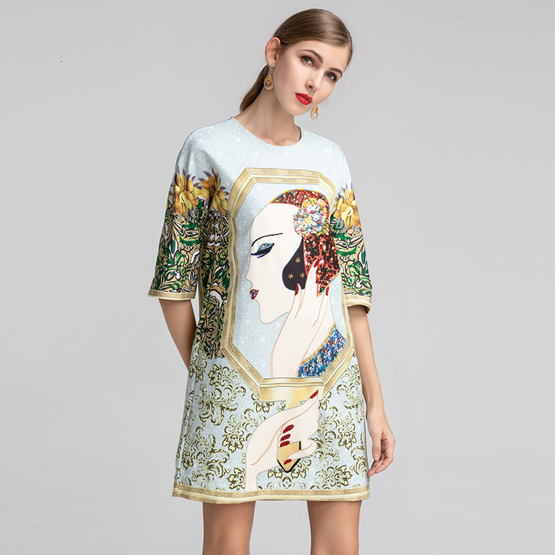 

Xf 2021 Mode Milan Phase t Designer Torno Weight 1/2 Woman Mirror + Sunflower Casual Print Single Dress Delr, Multiple