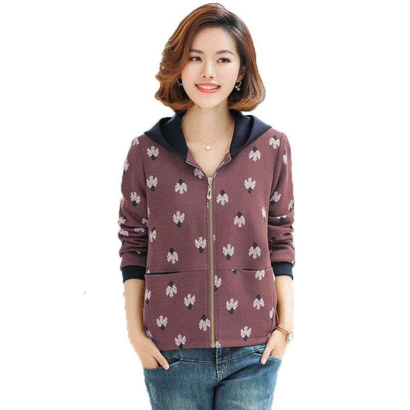 

2021 New Female Fashion Coats%new Spring Outerwear Short Plant Flower with Hoodie Zipper Jacket Ladies Plus Size 4xl Y9AB, Purple.