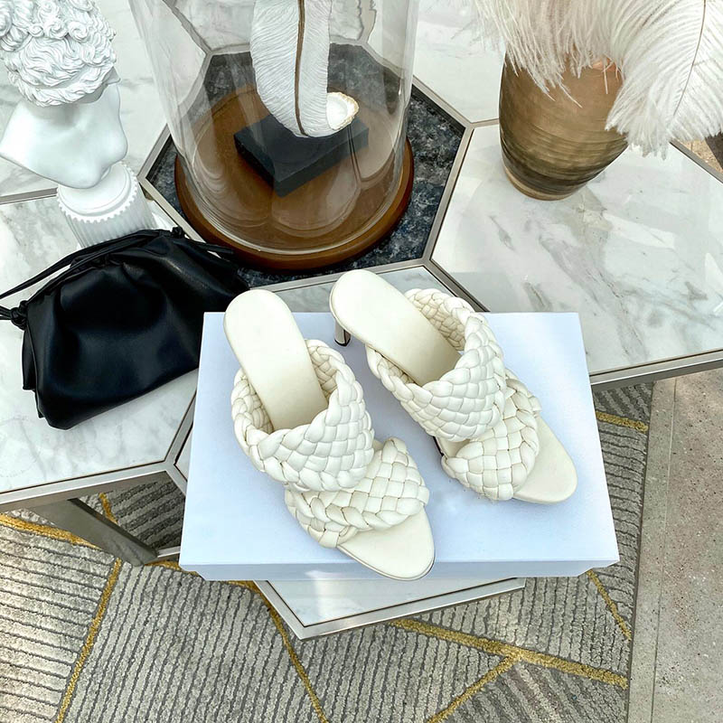 

Women sandals Woven high heels Curve Sandals Elongated almond toe Mules fashion women shoes high heels, Black